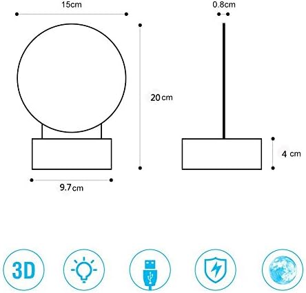 Novelty Night Light,MUEQU 3D Optical Illusion lamp 3D Table Lamp LED Creative Lamp Acrylic Panel & Wooden Base Decoration Light for Xmas Birthday Gifts with USB Charging (Moon)