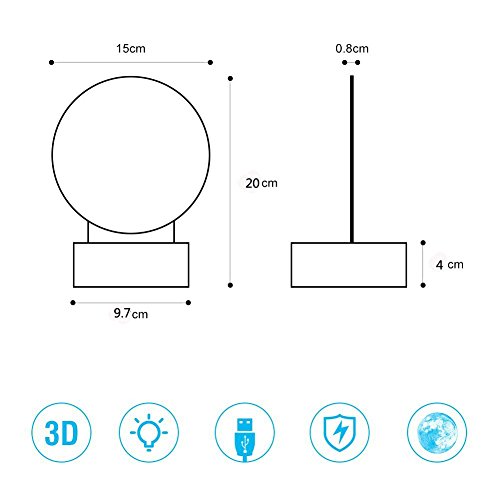 Novelty Night Light,MUEQU 3D Optical Illusion lamp 3D Table Lamp LED Creative Lamp Acrylic Panel & Wooden Base Decoration Light for Xmas Birthday Gifts with USB Charging (Moon)