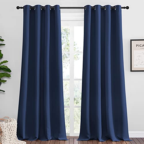 Image of NICETOWN Navy Blackout Curtains 96 inch Long for Living Room, Thermal Insulated Window Treatment Light Reducing Room Darkening Drapes for Boys Kids Bedroom, Classroom, Apartment (55 inch W x 96 inch L, Set of 2)