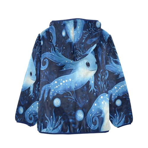 Blue Axolotl Pattern Toddler Fleece Jacket Girl Boys Hooded Fleece Jacket Coat Warm Outwear Zip-up 3-10T2