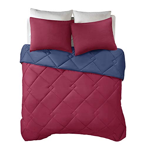 Comfort Spaces Vixie Reversible Comforter Set - Trendy Casual Geometric Quilted Cover, All Season Down Alternative Cozy Bedding, Matching Sham, Red/Navy, Twin/Twin Xl 2 Piece #TOP7