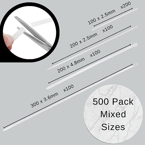 Haus Projekt Cable Ties 500 Pack White, Assorted Size Zipties, 100/200mm x2.5, 200x4.8, 300x3.6, Cable Management Tidy - Image 2