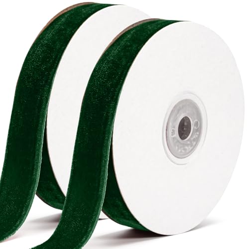 Green Velvet Ribbon 20mm x 20yards Luxurious Soft Velvet Ribbon for Gift Wrapping Holiday Crafts Wedding Decorations and Festive Bows