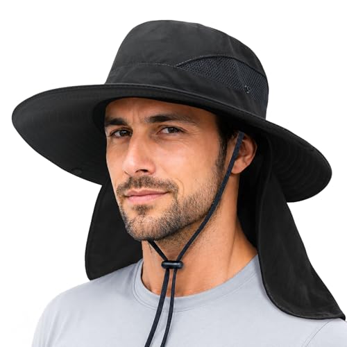 Image of PFFY Sun Bucket Hats for Men Women Fishing Hat Wide Brim Hat with Neck Flap