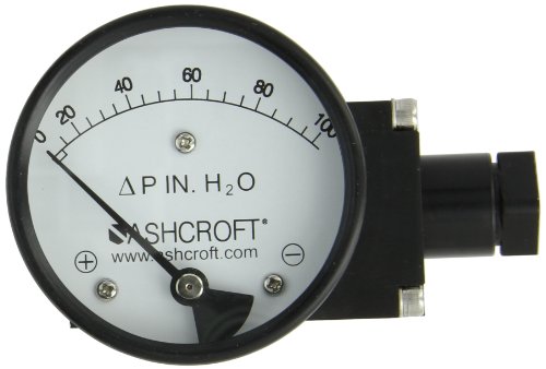 Ashcroft Type 1132 Stainless Steel Differential Pressure Gauge, Aluminum Body, Compatible with Air and Non-Corrosive Liquids, Includes Instructions, 3-1/2