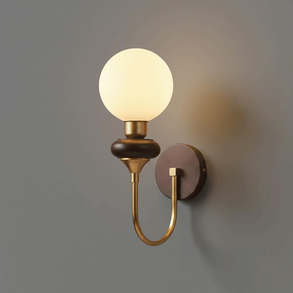 Aplique de pared de madera de nogal y vidrio esmerilado art déco
