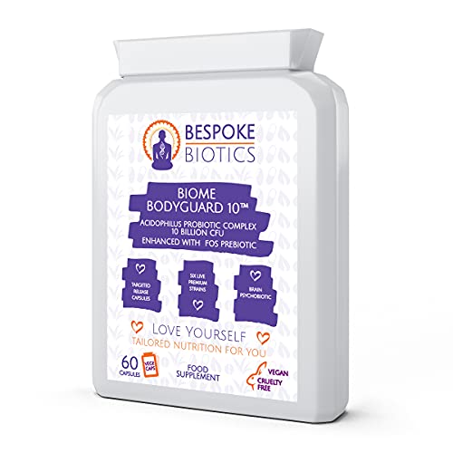 10 Billion Probiotic Acidophilus - High-Strength Multi-Strain+ Prebiotic FOS | Active Live Bacteria Complex Supplement - 10 Billion CFU XL 60 Caps Vegans | Anxiety Biome Bodyguard | Made in The UK