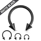 16G or 14G Matte Black Horseshoe with Spike Ends 316L Surgical Steel Circular Barbell - Sold Individually