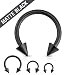 16G or 14G Matte Black Horseshoe with Spike Ends 316L Surgical Steel Circular Barbell - Sold Individually