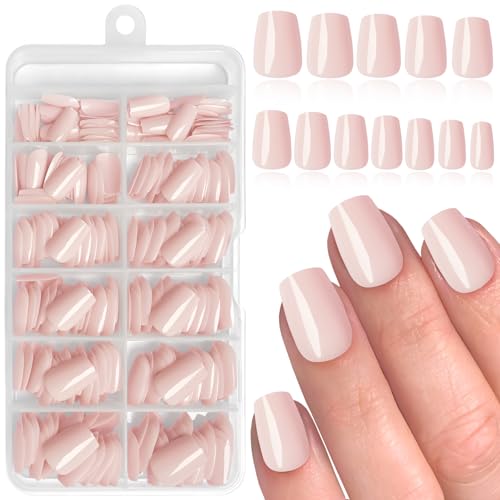 LoveOurHome 288pc Coffin Press on Nails Short Fake Nails with Glue Tabs, Point Pink Glue on Nails Press on Nails Women Acrylic Nails XS Coffin Fake Nails Short False Nails Girls Kids Fingernails