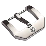 ROUHO Mattes Silber Edelstahl Uhrenarmband Dornschließe Robuster Ersatz Leder & Silikon Uhrenarmband Verschluss für Zenith Pilot-18mm