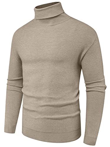 Sailwind Men's Ribbed Knitted Wool Casual Pullover Turtleneck Sweater Khaki #TOP13