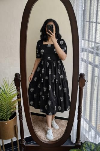 Image of Women's Rayon Printed A-Line Kurti Midi Dress