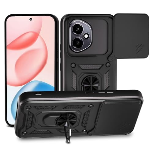 Image of Heavy Duty Back Case Cover for Honor 400 5G, Shockproof Honor 400 Back Cover, Ring Case with Kickstand and Camera Protection Shutter - Black