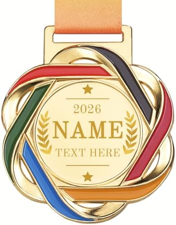 1-1000PCS Personalized Medals for Awards Bulk, Custom Medals with Neck Ribbon, Design Your Own Award Medal with LOGO & Text on Double-sided, Perfect for Coaches,Students, School Competitions (Gold) - 1