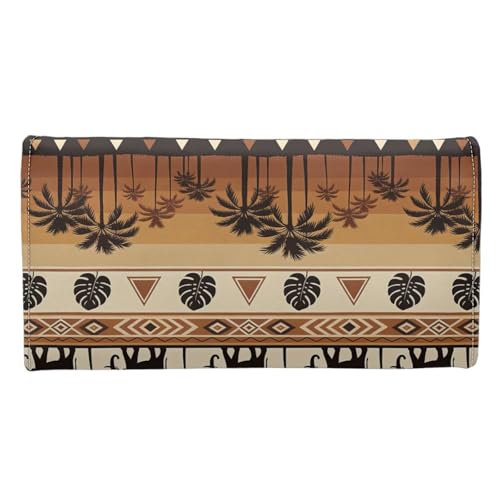 Image of AFPANQZ Tropical Elephant Palm Womens Wallets Leather Trifold Multi Card Holder Slots Wallet, Clutch Phone Holder Zip Inner Pocket Multi-Cards Slots Large Travel Wallet