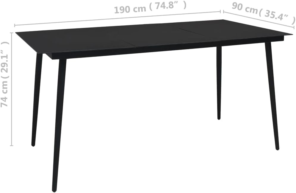 Patio Dining Table,Garden Tables,Outdoor Dining Tables,Leisure Table,Game Tables,Outdoor Tables,Coffee Tables,Camping Tables,for Garden,Backyard,Bistro, Black 59.1"x31.5"x29.1" Steel and Glass
