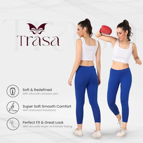 Image of TRASA Tailored Cut & Classic Fit Stretchable Cotton Fabric Mid-Rise Skinny Fit High Ankle Length /Cropped Length Leggings for Women, Available Size - M, L, XL, 2XL, 3XL, 4XL, 5XL
