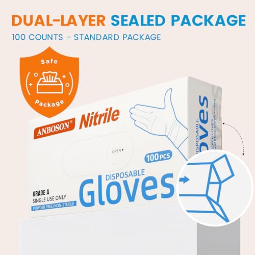 ANBOSON 6 mil Disposable Nitrile Gloves, Heavy Duty Disposable Gloves, Cooking Glove, Latex Free, Powder Free (Blue of 100, Medium)