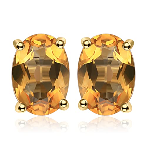 JewelryPalace Natural Citrine Stud Earrings for Women, 14k Yellow Gold Plated 925 Sterling Silver Earrings for Women, Gemstones Jewellery Sets for Girls