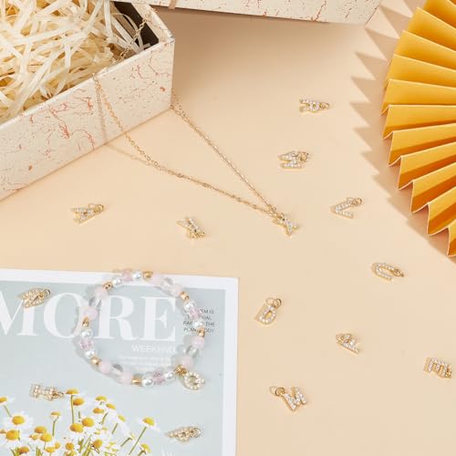 SUNNYCLUE 1 Box 26Pcs Real 18K Gold Plated Rhinestone Letter Charms Gold Alphabet Charms Bulk Golden A-Z Slide Glitter Small Metal Charm for jewellery Making Charms Craft DIY Necklace Bracelet Women - Image 4
