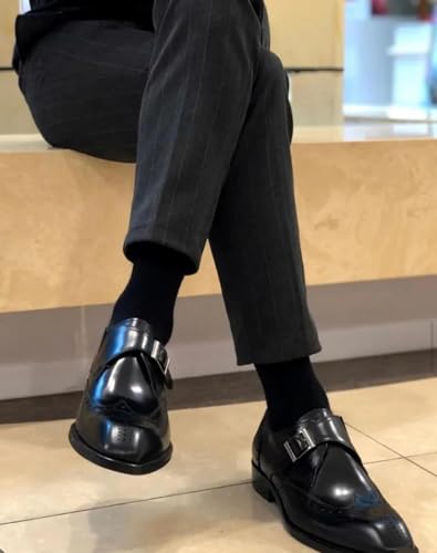 Full Grain Leather Men’s Monk Strap Dress Shoes – Semi Square Toe, Patina Finishing, Leather Insole, Solid Rubber Sole – Comfortable & Durable Formal Shoes, US Sizes 7-113