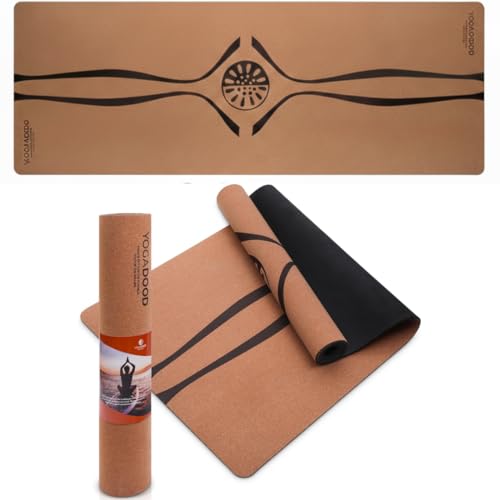 YOGA DOOD Cork Yoga Mat Thick 4mm - Natural Yoga Mat Non Toxic (72'x26') - Moisture-Activated Grip...