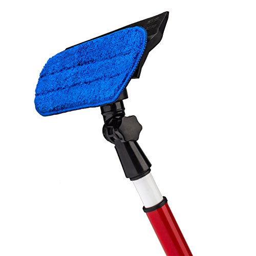 2 in 1 Telescoping Window Washing Equipment- Microfiber Cloth & Rubber Squeegee Tool- Pivoting Cleaning Head- 5ft Long Telescopic Pole- Best Cleaner for Windows/Mirror/Glass Door/Car/RV Windshield
