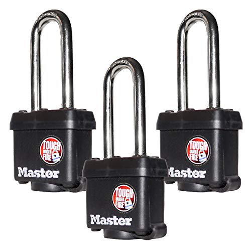 Image of Master Lock (3) Keyed Alike Padlocks w /Thermoplastic Coating and 2 inch(51mm) Tall Shackle incl 6 Keys - Model # 311KALH-3
