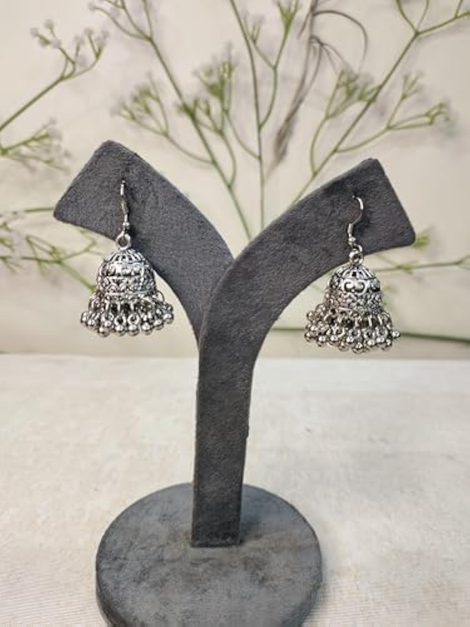 Traditional Oxidized Silver Jhumka Earrings, Bohemian Style
