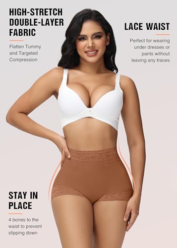 Image of SHAPSHE High-Waisted Shapewear Panties, Tummy Control & Butt Shaping | Double-Layer Compression | 4 Flexible Waist Stays | Silicone Waist & Leg Grips | Unpadded Butt Contour | Lace-Trimmed Legs