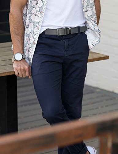 SlideBelts Men's Classic Belt with Premium Buckle (Grey Leather with Bar-Striped Buckle (Vegan), One Size)2