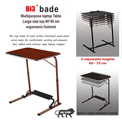 Image of Bade Large Size top Steel Wood 60 * 45 * 75 cm Multipurpose Laptop Table with footrest 5 Heights 3 Angles Adjustable, Study, Kids, Office and Dinning Table (Rosewood)