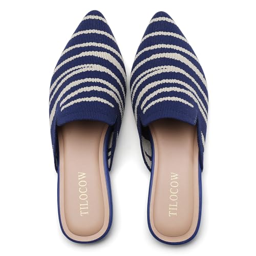 Image of Tilocow Knit Mules Office Slip on Loafers Business Casual Flats for Women