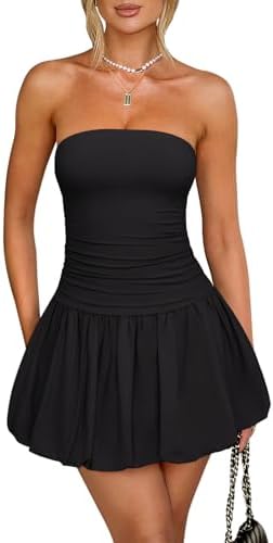 REORIA Women's Tube Top Mini Bubble Dress Sleeveless Backless Sex...