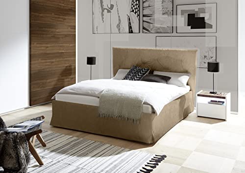 Talamo Talamo Italia Ambra Doppelbett mit Container 160x190 cm, Made in Italy, Bett mit Polsterung und Kopfteil aus Kunstleder, Tobacco Cover