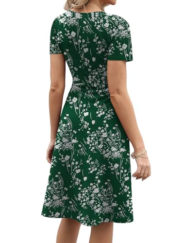 Image of Women's 2026 Fit and Flare Dress Summer Casual Elegant Vintage Floral Printed Work Party A-line Dress with Pockets 162
