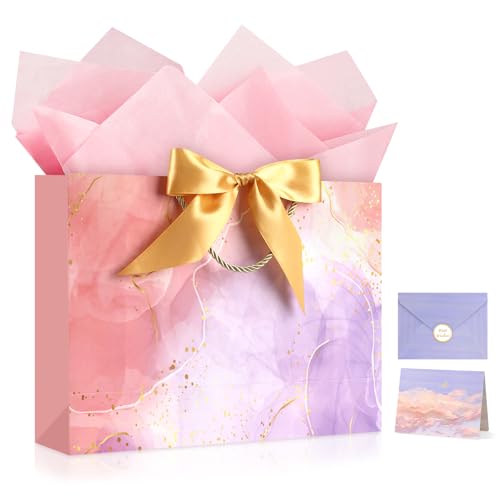 Image of JMANNI Gift Bags, Mothers Day Gift Bags with Ribbon, Portable Paper Gift Bag, Marble Pattern, for Any Occasion, Including Valentines Day Baby Shower Birthday Party Wedding Mothers Day(LP11-DLS07-L