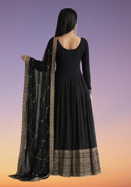 Image of Women Omkar Textile's Georgette Anarkali Gown with Dupatta Set, Embroidered, Wedding, Floor Length