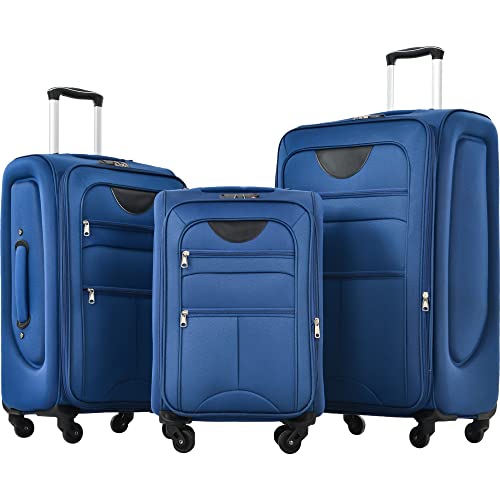 Bed Bath & Beyond Softside Luggage Expandable 3 Piece Set Suitcase Upright Spinner Softshell Lightweight Luggage Travel Set Blue