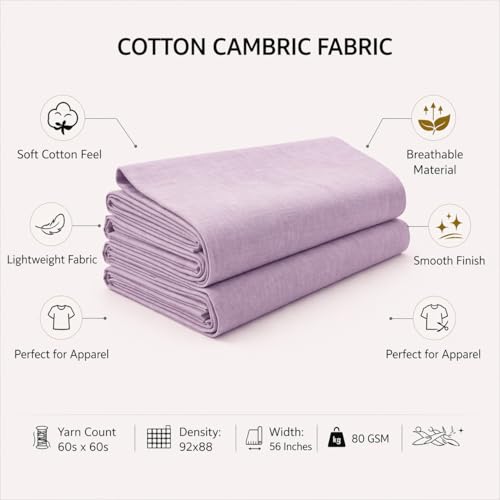 Image of Soimoi Lilac Solid 60 * 60's Cotton Cambric Fabric by 10 Yards, 56 Inch Wide Light Weight Material Suitable for Kurtis, Blouses, Kids Clothing, Tunics, Dresses and Summer Apparel