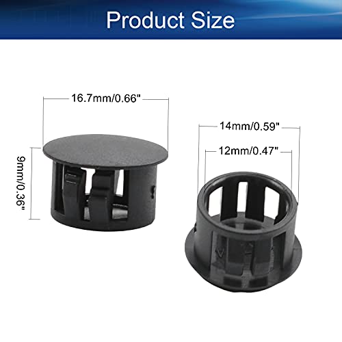 Image of Heyiarbeit 100pcs Hole Plugs 5 /9 inch / 14mm Nylon Plastic Round Snap in Type Locking Hole Tube Furniture Fencing Post Pipe Insert End Caps Black Tone