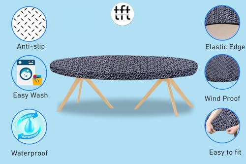 Image of The Furnishing Tree Elastic Oval Dining Table Cover WxL 42x72 in Inches Polyester Leaf Pattern Blue