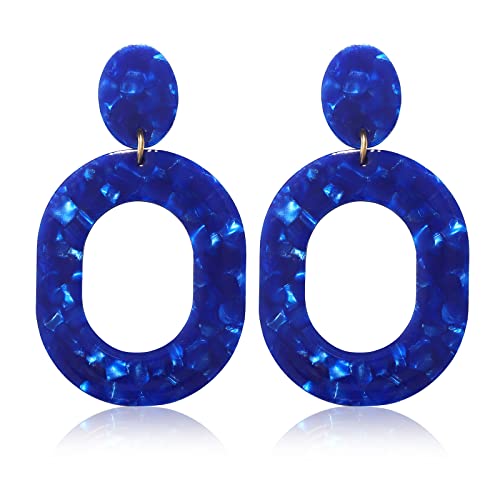 Acrylic Earrings For Women Statement Geometric Earrings Resin Acetate Drop Dangle Earrings Mottled Hoop Earrings Fashion Jewelry (J Navy Blue)