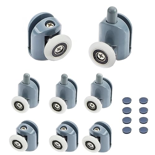 Amindz 8 Piezas Rodillo para puertas de ducha, Rodamiento Mampara Ducha 25 mm, Rodillo de Ducha de Repuesto para puerta corredera de cristal baño (4 Rodillos Superiores, 4 Rodillos Inferiores)