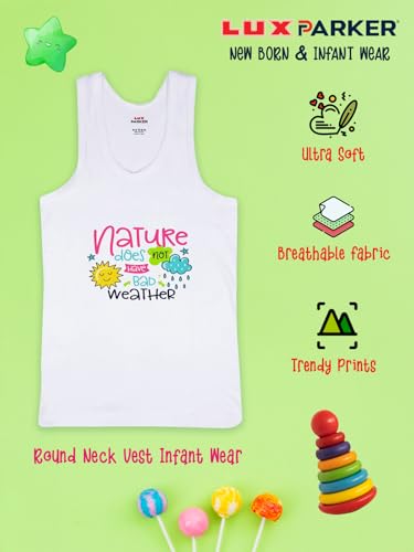 Image of LUX PARKER Unisex Baby Regular Fit Vest Cotton Sleeveless for Boys and Girls Sando Baniyan Combo | Print May Vary