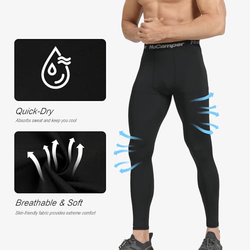 NuCamper Men's Running Leggings,Compression Trousers Base Layer Sports Tights Leggings,Quick Dry Athletic Workout Fitness Basketball Gym Thermal Tight Pants - Image 5