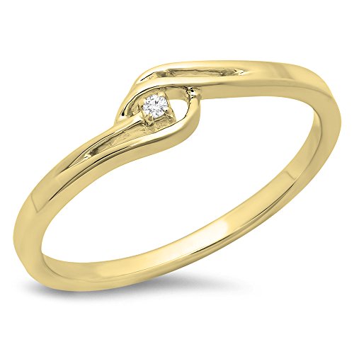 Dazzlingrock Collection 0.0tw 10K Solid Gold Round Cut Diamond Womens Bridal Bypass Solitaire Promise Ring