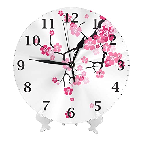 Dadabuliu Wall Clock Blossom Cherry Flower Spring Silent Non-Ticking 10 Inch Round Clocks Battery Operated Quartz Analog For Living Room Kitchen Bedroom Bathroom Office Home School Decor #TOP1