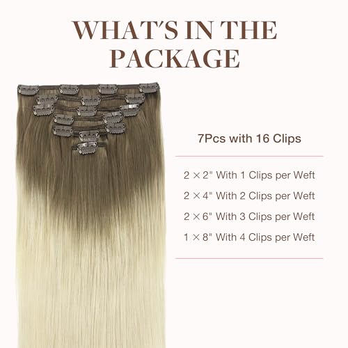 Image of GOO GOO Clip in Hair Extensions Real Human Hair, 22inch 120g 7Pcs, 9 /60 Balayage Ash Brown to Platinum Blonde, Remy Human Hair Extensions Clip ins for Women, Natural Human Hair
